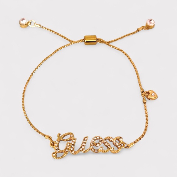 Adjustable GUESS Gold Slider Bracelet with Heart Charm and Crystal Accents - Picture 3 of 3